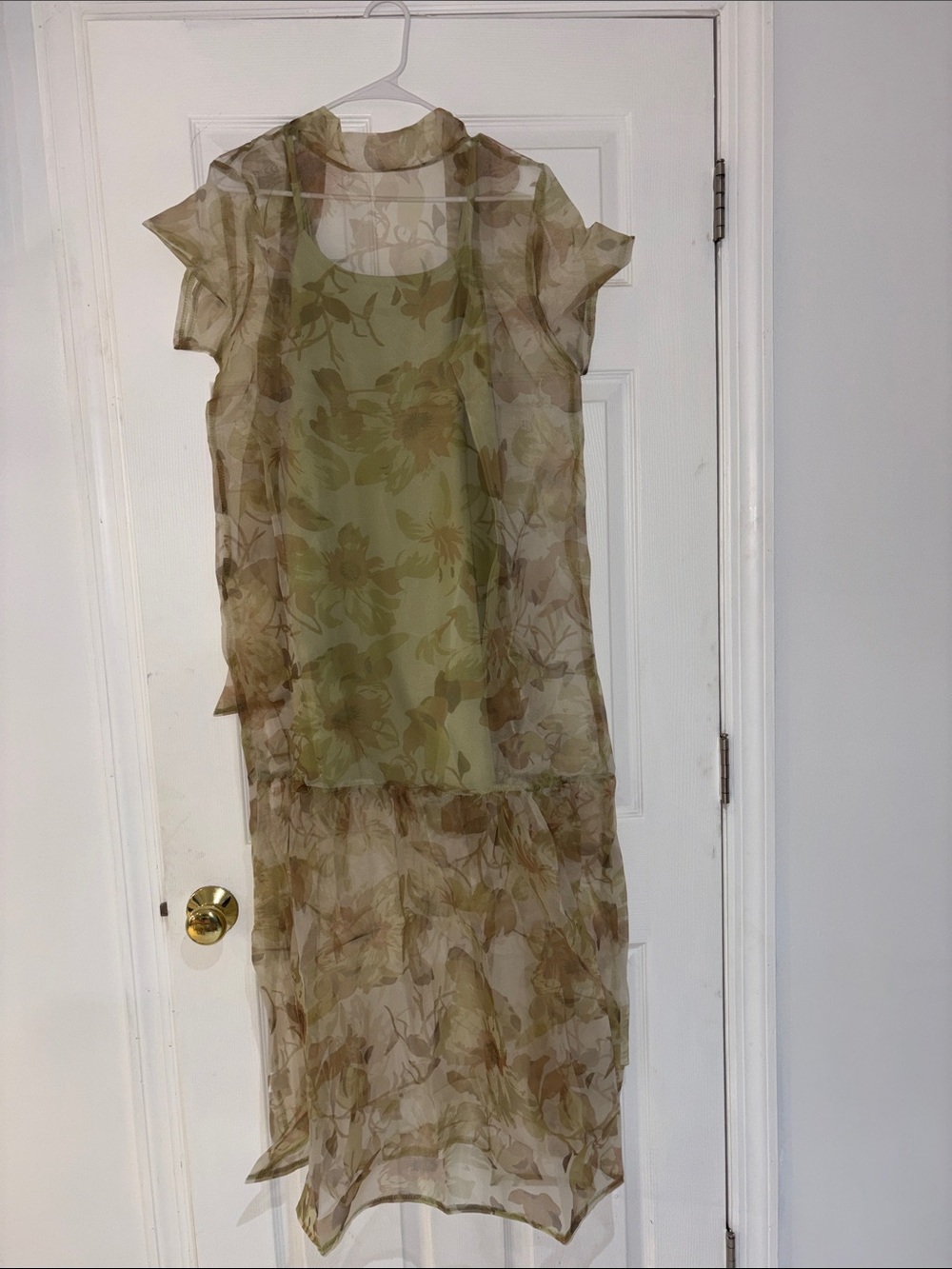 Amazon Sheer Floral Maxi Dress in Olive and Beige